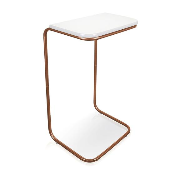 Mesa Lateral Tampo Branco Multiuso para Sofá Base Metálica D'Rossi Menor preço em Mesa Lateral Tampo Branco Multiuso para Sofá Base Metálica D'Rossi