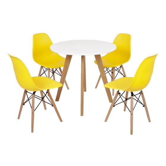 Imagem de Mesa Laura 80cm Branca + 4 Cadeiras Eames Eiffel - Amarela