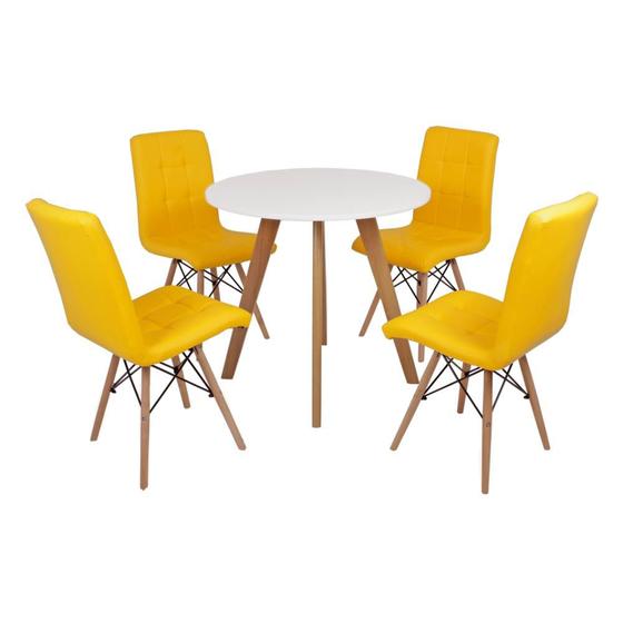 Imagem de Mesa Laura 80cm Branca + 4 Cadeiras Eiffel Gomos - Amarela