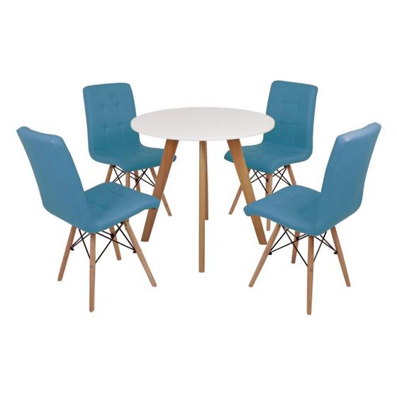 Imagem de Mesa Laura 80cm Branca + 4 Cadeiras Eiffel Gomos - Turquesa