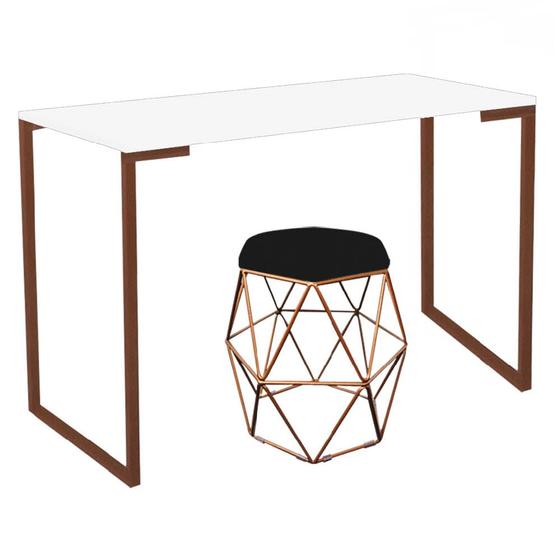 Imagem de Mesa Ley Industrial Escritório e Home Office com Puff Luna material sintético Preto Bronze Tampo Branco - Ahz Móveis