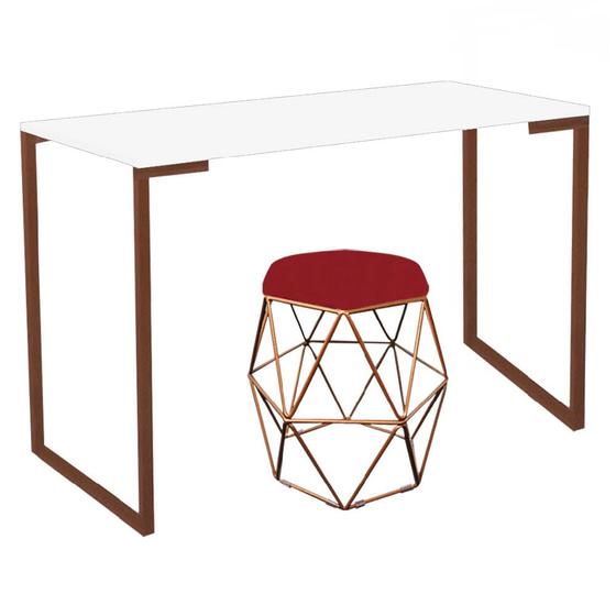 Imagem de Mesa Ley Industrial Escritório e Home Office com Puff Luna material sintético Vermelho Bronze Tampo Branco - Ahz Móveis