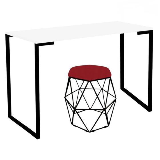 Imagem de Mesa Ley Industrial Escritório e Home Office com Puff Luna material sintético Vermelho Preto Tampo Branco - Ahz Móveis