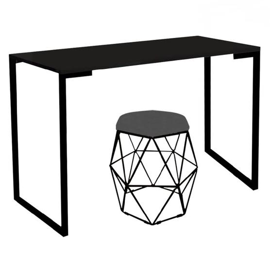 Imagem de Mesa Ley Industrial Escritório e Home Office com Puff Luna Suede Cinza Preto Tampo Preto - Ahz Móveis