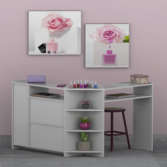 Imagem de Mesa Manicure L 2 Portas E Gaveteiro - Olivar Móveis