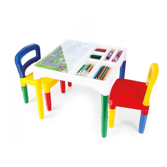 Imagem de Mesa mesinha didatica infantil poliplac com 2 cadeirinhas