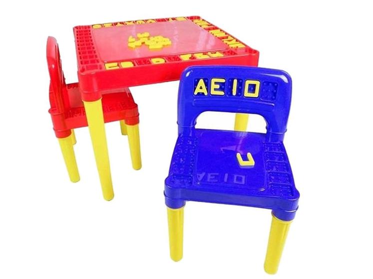 Mesa / Mesinha Infantil 2 Cadeiras Plástica Educativo Tritec Menor preço em Mesa / Mesinha Infantil 2 Cadeiras Plástica Educativo Tritec