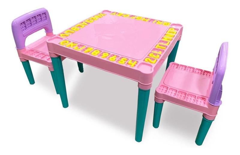 Imagem de Mesa Mesinha Infantil Com 2 Cadeiras Educativa Tritec Rosa