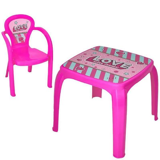 Imagem de Mesa Mesinha Infantil Com 2 Cadeiras Rosa Love