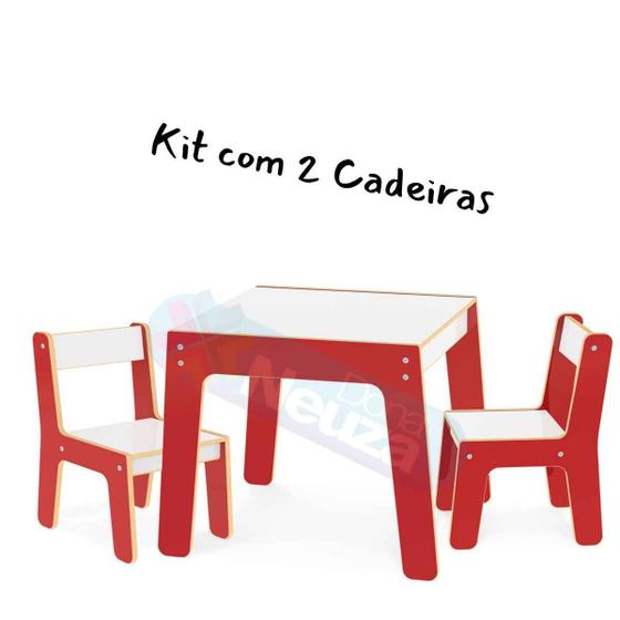 Imagem de Mesa Mesinha Infantil Crianças Com 2 Cadeiras Madeira MDF 3 Opções Cores Rosa ou Azul ou Vermelha Pronta Entrega Junges