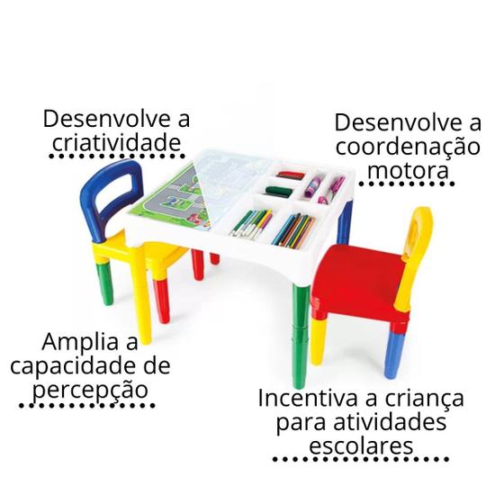 Imagem de Mesa mesinha infantil didatica com 2 cadeiras poliplac