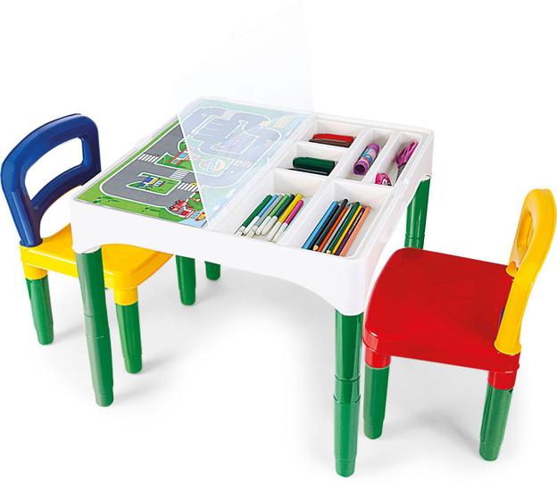 Imagem de Mesa Mesinha Infantil Didática com Adesivos e Cadeiras Poliplac Educativa