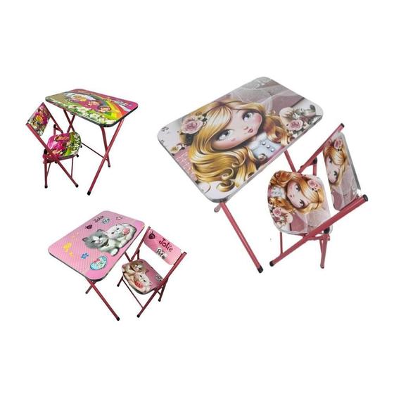 Imagem de Mesa mesinha infantil educativa + cadeira para crianças rosa