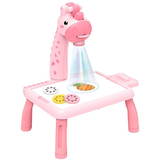 Imagem de Mesa Mini Projetor Infantil Para Desenhar Com Canetinhas Brinquedo Infantil 3 Anos+ Girafinha Rosa