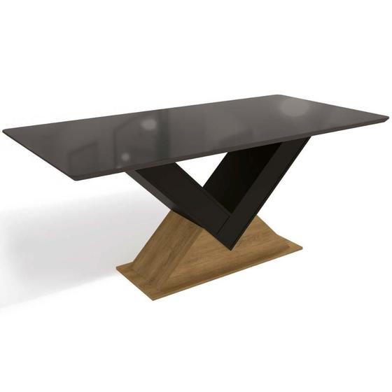 Imagem de Mesa Multiuso Cozinha Amora c/ Tampo Madeirado c/ Vidro 160x90cm Freijó/Preto Fosco - Kappesberg