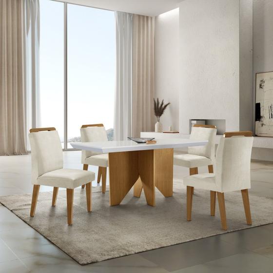 Imagem de Mesa Nancy 120 Tampo Mdf Canto Reto com 4 Cadeiras Bugatti