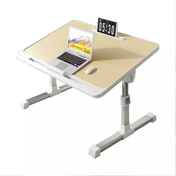 Imagem de Mesa notebook articulada sofa cama aluminio madeira ajustavel com gaveta pernas dobravel suporte tablet marfim
