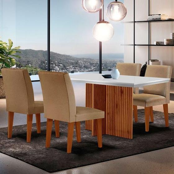 Imagem de Mesa Olimpia 120 Mdf Canto Copo Com 4 Cadeiras Grecia