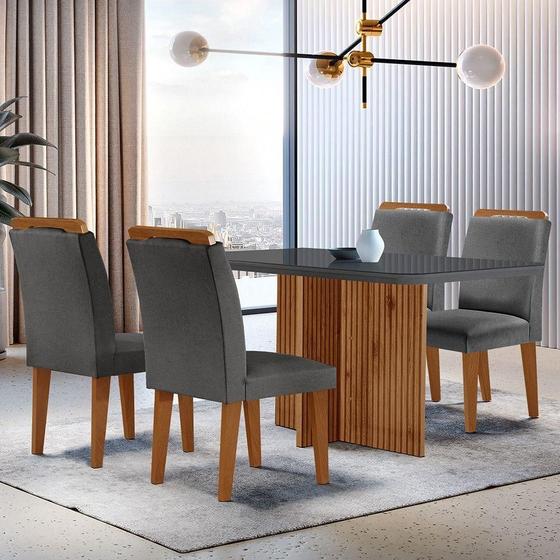 Imagem de Mesa Olímpia 120cm Mdf Vidro Canto Copo Com 4 Cadeiras