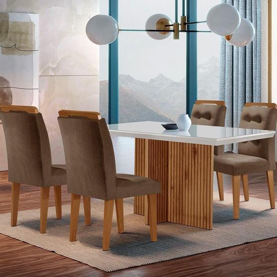 Imagem de Mesa Olímpia 120cm Mdf Vidro Canto Reto Com 4 Cadeiras