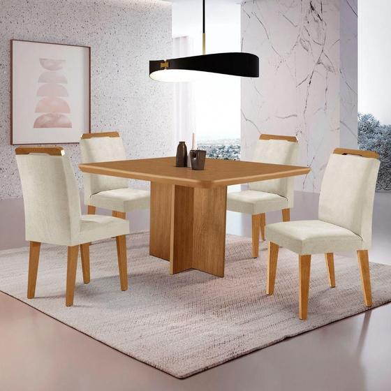 Imagem de Mesa Olimpia 90 Mdf Com 4 Cadeiras Athenas Veludo Creme Naturalle