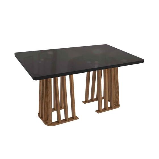 Imagem de Mesa p/ Cozinha Alteia c/ Tampo Madeirado c/ Vidro 90x160cm Nogueira/Preto fosco/Vidro preto - Kappesberg