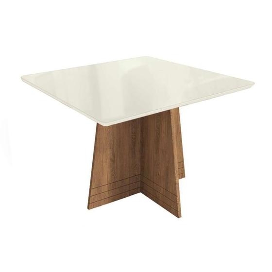 Imagem de Mesa p/ Cozinha Lótus c/ Tampo Madeirado c/ Vidro 105x105m Freijó/Off White - Kappesberg