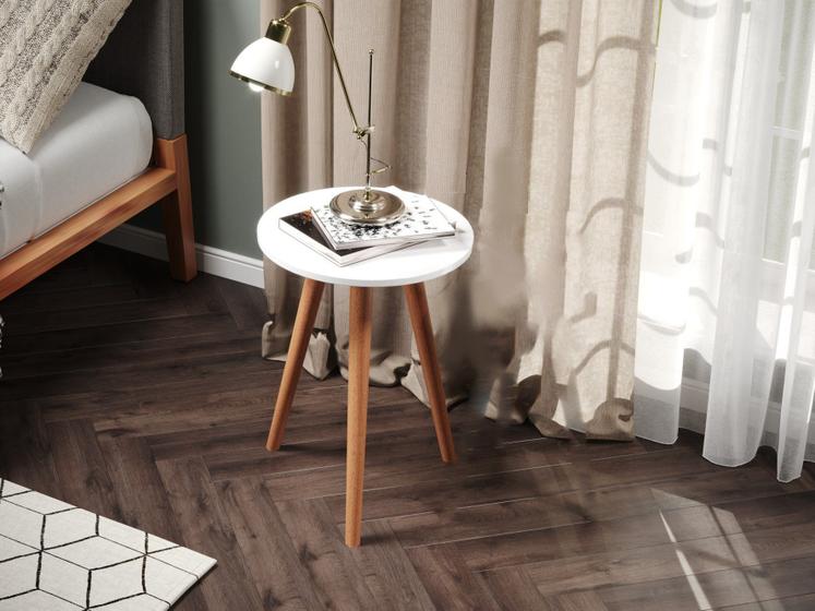 Imagem de Mesa para Apoio Lateral ao Sofá Cama Canto Redonda Madeira