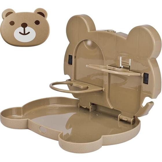 Imagem de Mesa para carro infantil bandeja dobravel porta copo lata garrafa bebida lanche brincar uber taxi urso