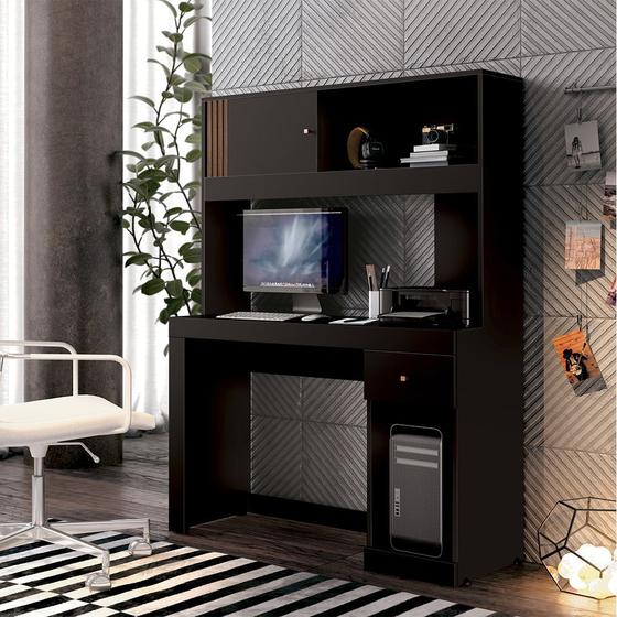 Mesa para Computador e Estante com Gaveta e Nicho Pandora Preto Menor preço em Mesa para Computador e Estante com Gaveta e Nicho Pandora Preto