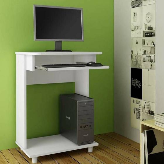 Imagem de Mesa Para Computador Escrivaninha Compacta 1 Prateleira Branco - Art In Móveis