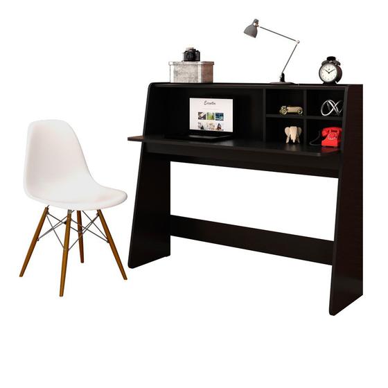 Imagem de Mesa para Computador Escrivaninha Idealle Preto e Cadeira Charles Branca - Mpozenato