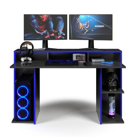 Imagem de Mesa Para Computador Escrivaninha Para PC Gamer 2 Monitores 3 Nichos E Uma Prateleira