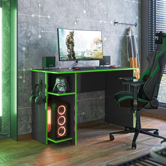 Mesa para Computador Gamer 2 Prateleiras Preta Verde 3875 Qmovi é boa?