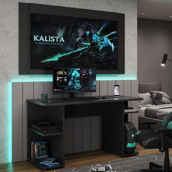 Imagem de Mesa para Computador Gamer e Painel para TV até 55 Polegadas Preto Carraro