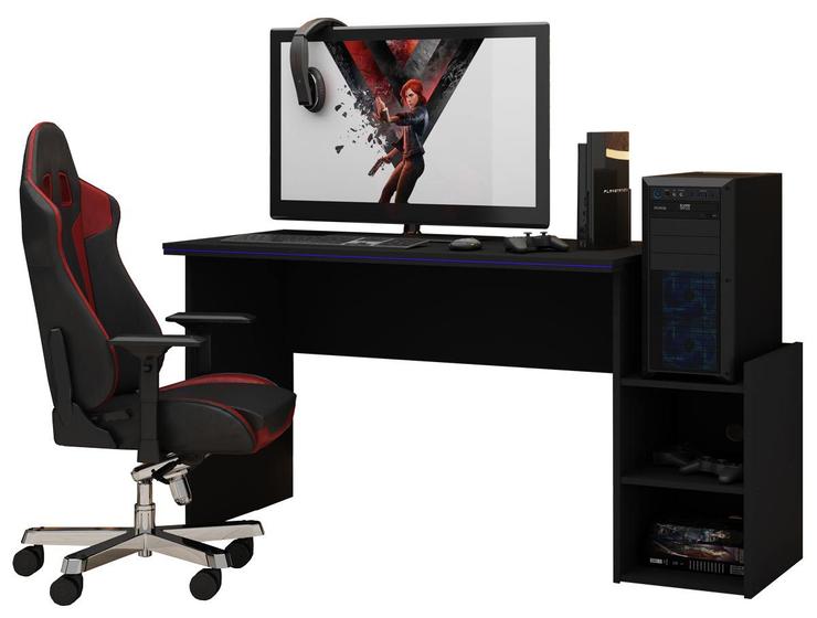 Imagem de Mesa para Computador Gamer Preto com Azul - Gelius Móveis