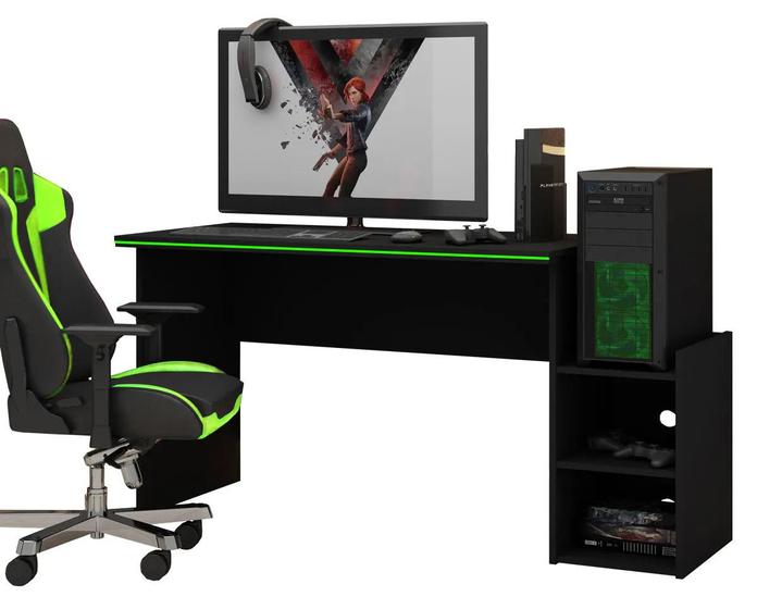 Imagem de Mesa para Computador Gamer Preto com Verde - Gelius Móveis
