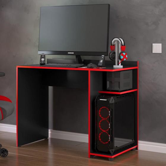 Imagem de Mesa para computador Gamer XP  - Preto com Vermelho - RPM Móveis