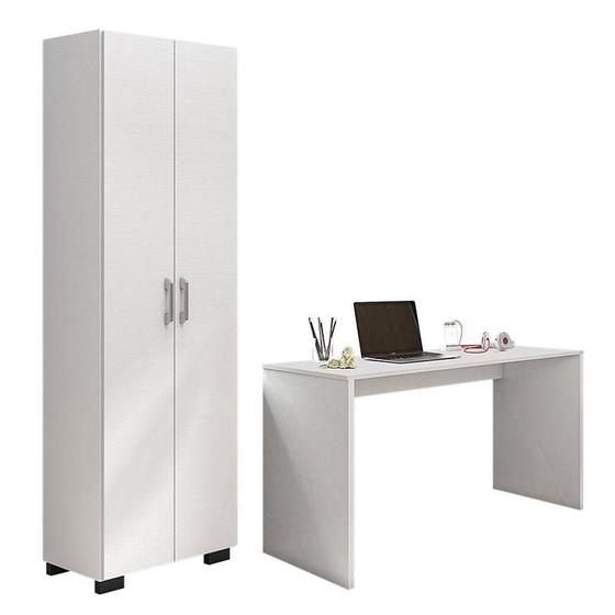 Imagem de Mesa para Computador Gávea e Livreiro Office com Portas Grandes Branco Trama - Móveis Leão