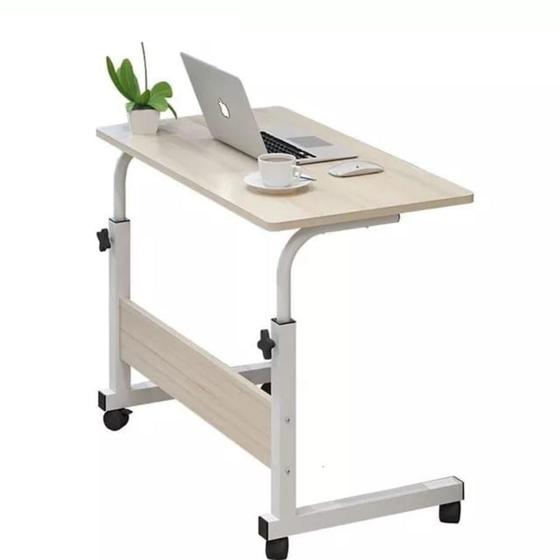 Imagem de Mesa para computador notebook com rodinhas altura ajustavel multifuncional jantar cama sala branca