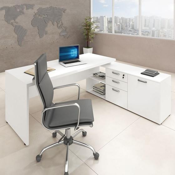 Imagem de Mesa para Consultório Branca com Gavetas e Porta Web40 1,70m