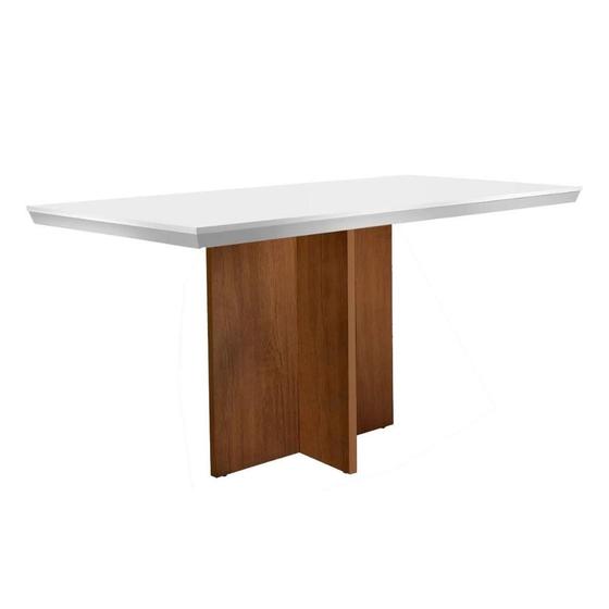 Imagem de Mesa para Cozinha Berlim + Tampo Madeirado Vidro Reto 120x80cm Imbuia/Off White - Rufato