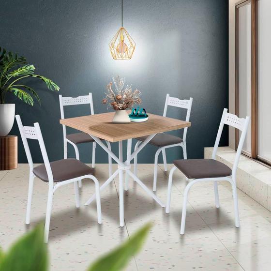 Imagem de Mesa Para Cozinha Pequena 4 Cadeiras Branco Carvalho Alexia Slim Shop JM
