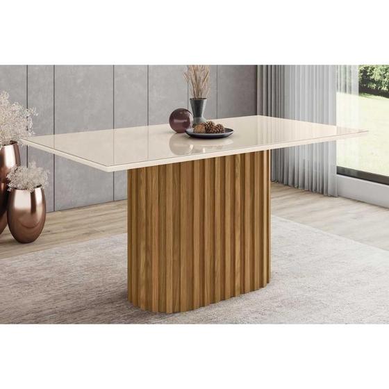 Imagem de Mesa para Cozinha Solana SC67 + Tampo Madeirado Vidro Reto 160x90cm Nature/Off White - Henn