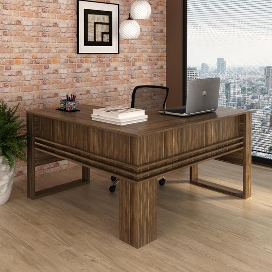 Imagem de Mesa para Escritório 136cm em L com Detalhe Ripado ME4145