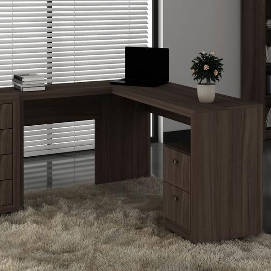 Imagem de Mesa para Escritório de Canto 1,36x1,13m 2 Gavetas Várias Cores ME4129 Tecno Mobili