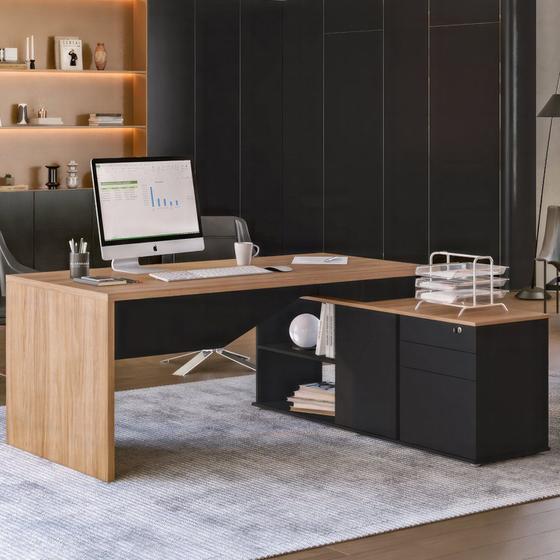 Imagem de Mesa para Escritório Diretor em L 3 Gavetas 1 Porta Spring Yescasa
