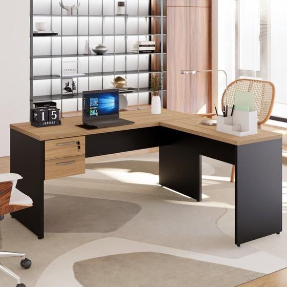 Imagem de Mesa para Escritório Diretor em L com Gaveteiro Suspenso Espresso Móveis