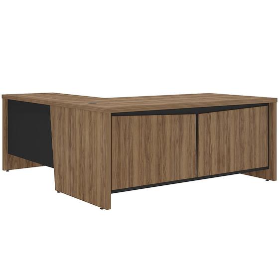 Imagem de Mesa Para Escritório em L 180x190cm 2 Portas e 3 Gavetas Unik A02 Nogal Preto - Lyam Decor