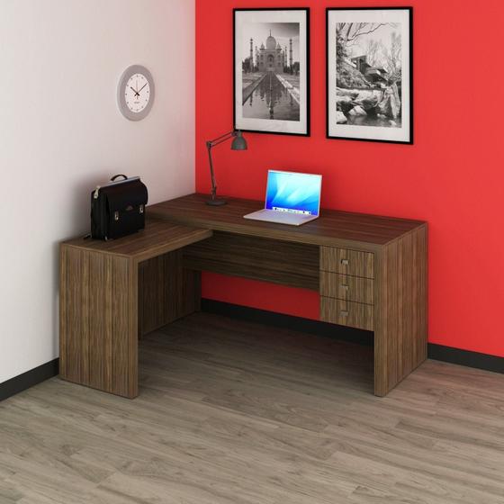 Imagem de Mesa para Escritório em L com 3 Gavetas Me4106 Tecno Mobili